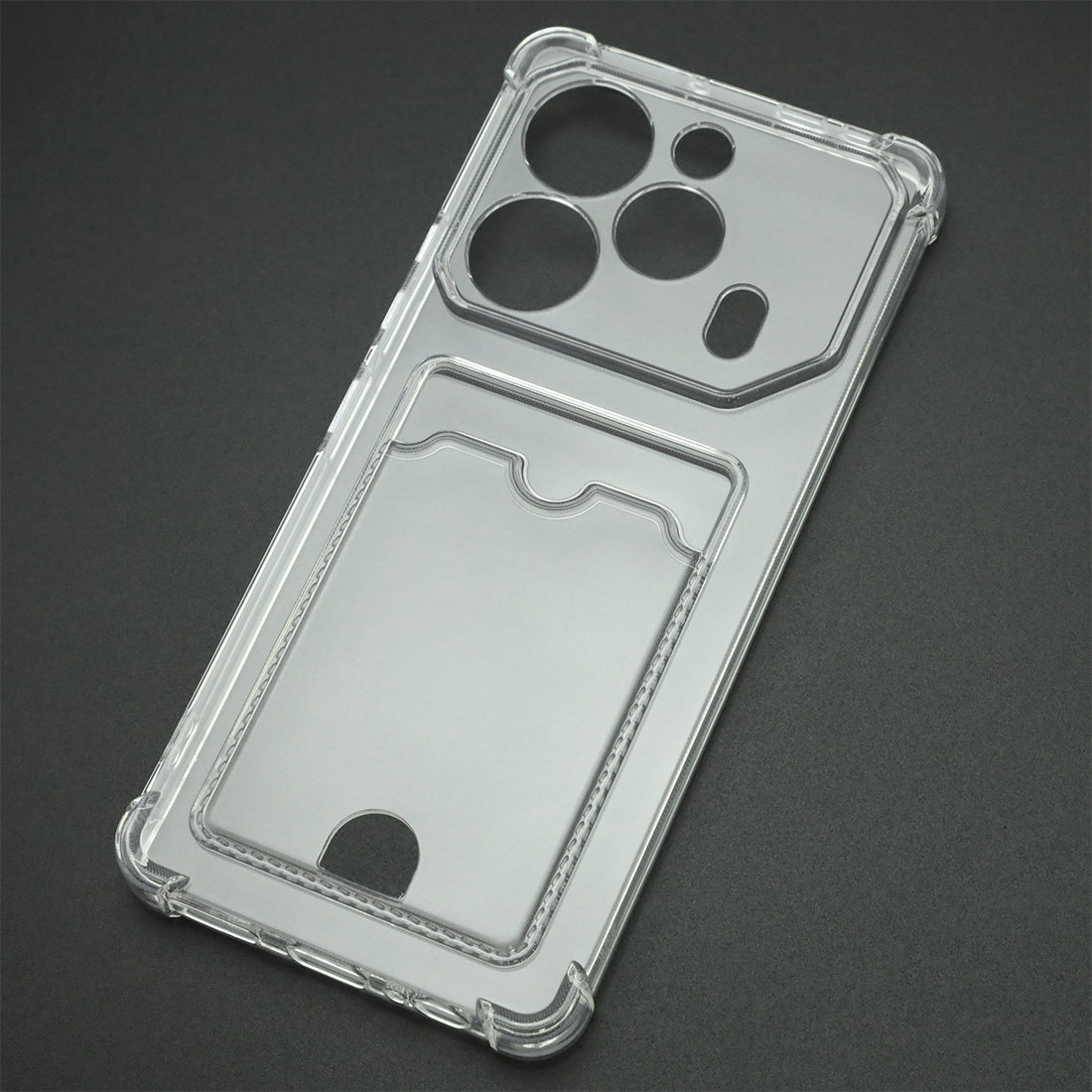 Чехол накладка CARD CASE для TECNO Pova 6, TECNO Pova 6 Pro 5G, защита камеры, усиленные края, отдел для карт, цвет прозрачный