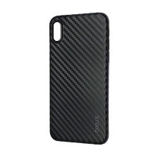 Чехол накладка COBLUE для APPLE iPhone X, карбон, со стеклом, цвет черный.