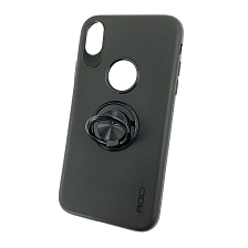 Чехол накладка для APPLE iPhone XR, силикон, кольцо держатель, цвет черный.