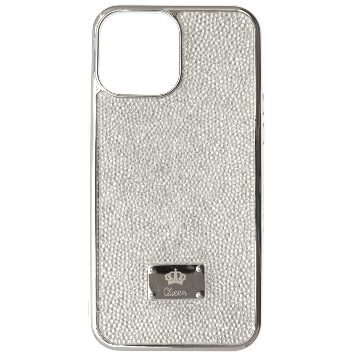 Чехол накладка Queen для APPLE iPhone 13 Pro Max (6.7), силикон, стразы, цвет бело серебристый