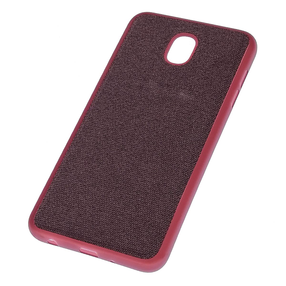 Чехол накладка для SAMSUNG Galaxy J7 2018, силикон, ткань, цвет бордовый