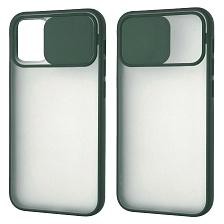 Чехол накладка для APPLE iPhone 12 mini (5.4"), силикон, пластик, матовый, со шторкой для защиты задней камеры, цвет окантовки темно зеленый