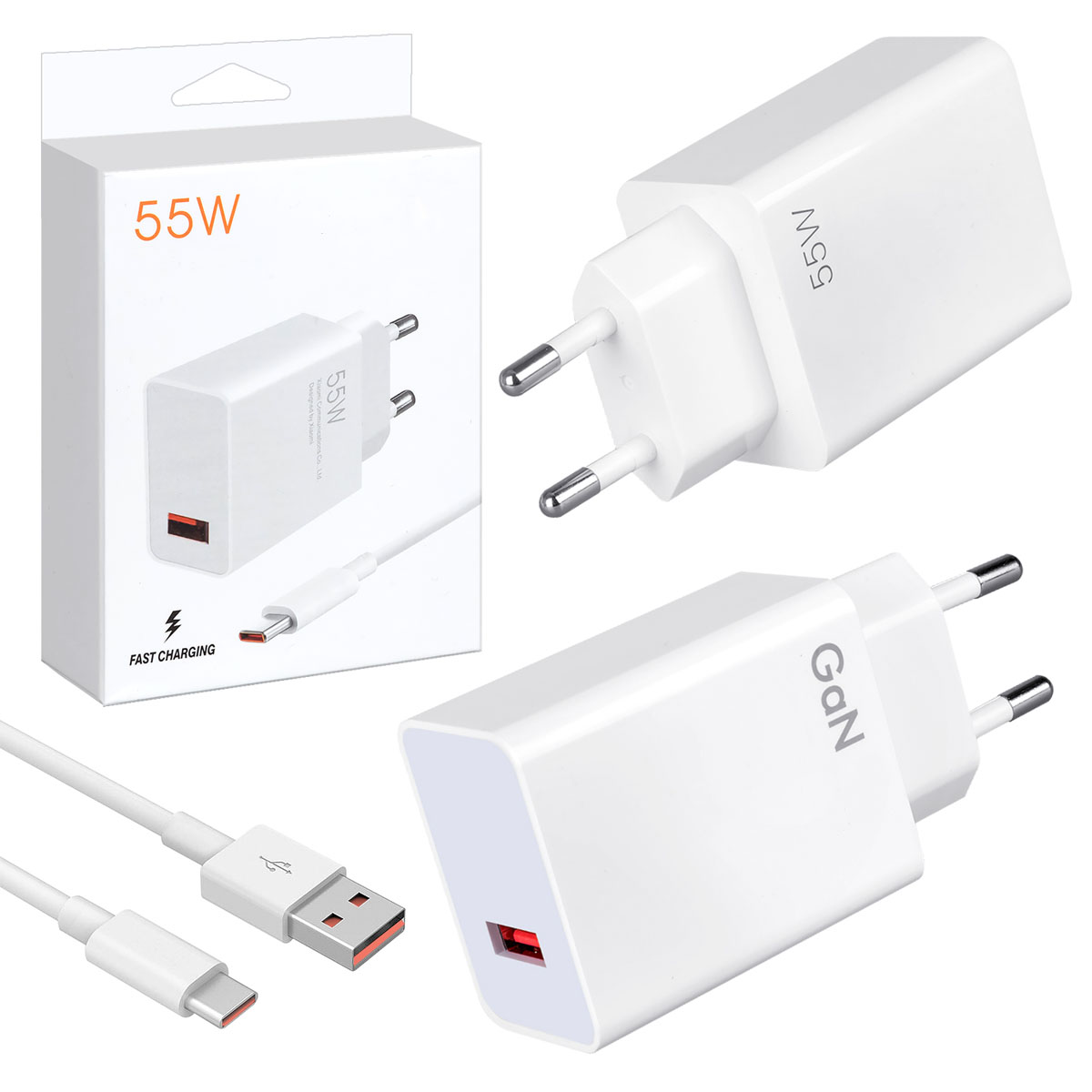 СЗУ (Сетевое зарядное устройство) MDY-12-EQ с кабелем USB Type C, 55W, 1 USB, длина 1 метр, цвет белый
