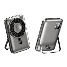 Внешний портативный аккумулятор, Power Bank REMAX RPP-695 3 in 1, 10000 mAh, 22.5W, PD20W, Led дисплей, беспроводная зарядка Magsafe, подставка, цвет серый