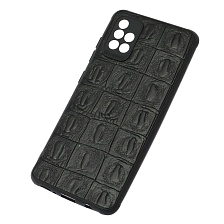 Чехол накладка для SAMSUNG Galaxy A51 (SM-A515), силикон, текстура кожи крокодила, цвет черный