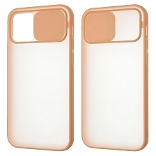 Чехол накладка для APPLE iPhone 12 (6.1"), iPhone 12 Pro (6.1"), силикон, пластик, матовый, со шторкой для защиты задней камеры, цвет окантовки персиковый
