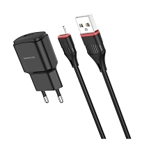 СЗУ (сетевое зарядное устройство) BOROFONE BA48A Orion с кабелем Lightning 8 pin, 2.1A, 1 USB, длина 1 метр, цвет черный