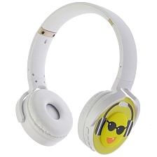 Гарнитура (наушники с микрофоном) беспроводная KR-6000, полноразмерная, рисунок Смайлик (распродажа -50%)