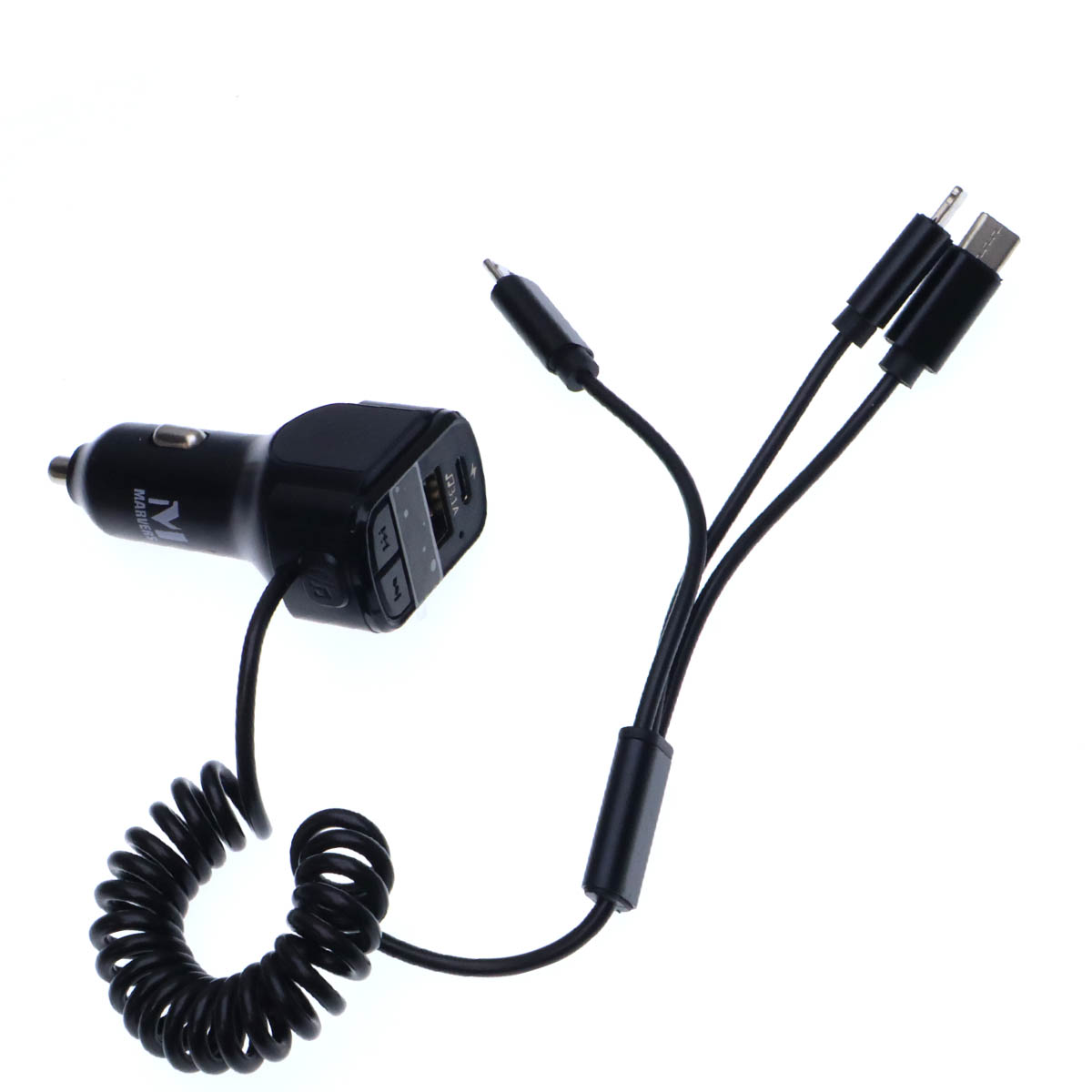 АЗУ (Автомобильное зарядное устройство) MARVERS MS-C32 с USB, Type C выходами, кабель Apple 8 pin, Micro USB, Type-C, FM Transmitter, цвет черный