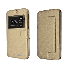 Чехол книжка универсальная для смартфонов размером 5.5 - 5.9, стеганный, цвет золотистый.