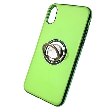 Чехол накладка для APPLE iPhone X, XS, силикон, глянец, с логотипом, кольцо держатель, цвет зеленый. Чехол накладка для APPLE iPhone X, XS, силикон, глянец, с логотипом, кольцо держатель, цвет зеленый.