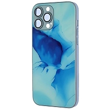 Чехол накладка AG Glass case для APPLE iPhone 13 Pro Max (6.7"), силикон, стекло, защита камеры, цвет голубой