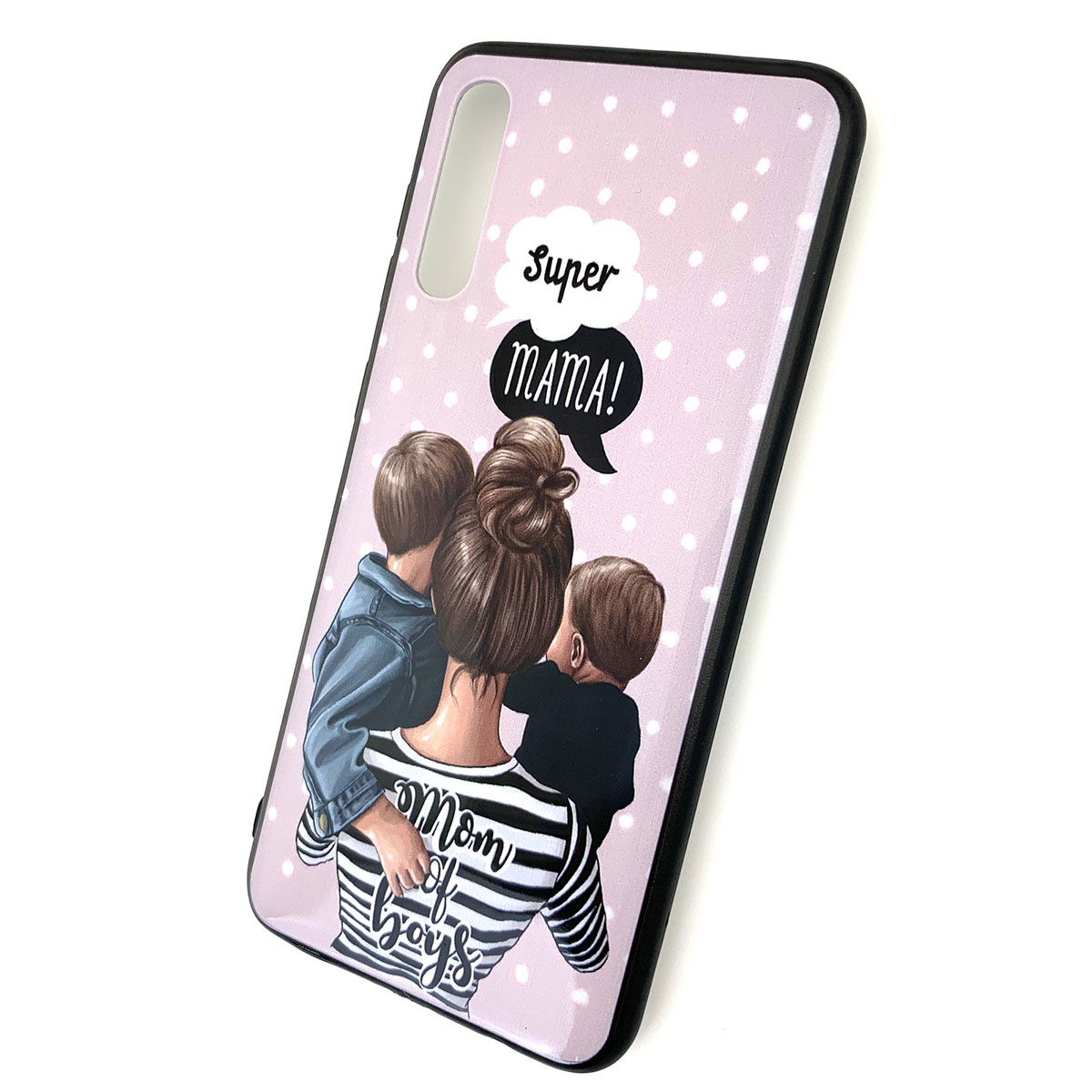 Чехол накладка для SAMSUNG Galaxy A50 (SM-A505), A30s (SM-A307), A50s (SM-A507), силикон, рисунок super MAMA Mom of boys.