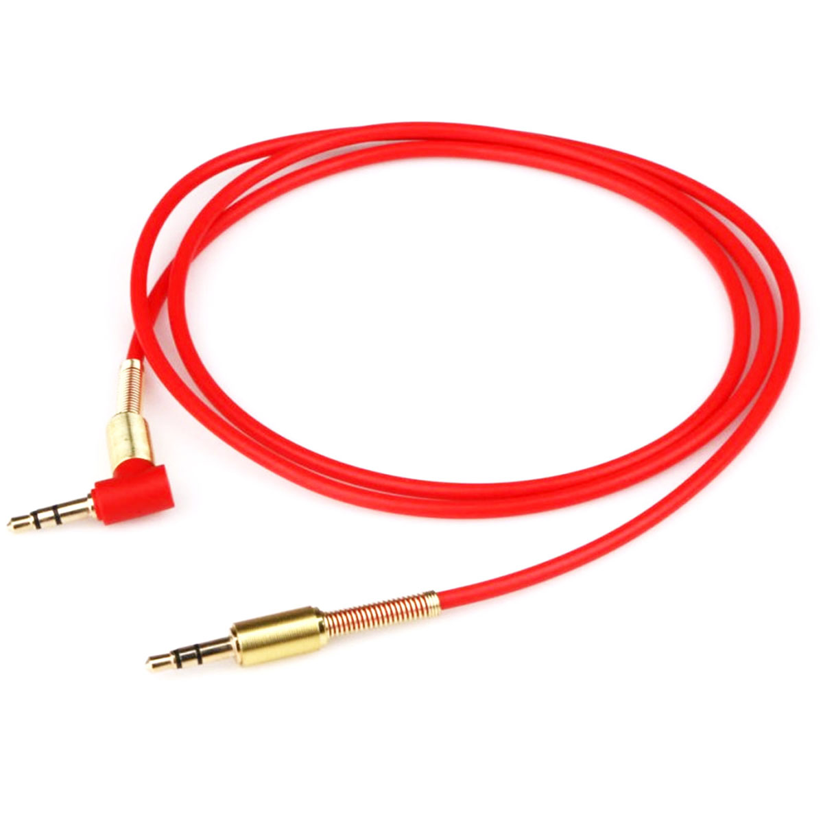 AUX кабель "KY-118", угловой, длина 1 метр, прорезиненный, с позолоченными разъемами Jack 3.5, цвет красный