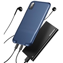 Чехол накладка Baseus для APPLE iPhone X, Audio, 2 кабеля lightning, цвет синий.