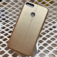 Чехол книжка для HUAWEI Y9 2018, Y9 PRO, экокожа, визитница, цвет золотистый.