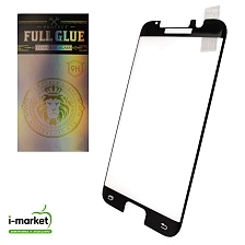Защитное стекло PROTECT FULL GLUE 9H для SAMSUNG Galaxy S6 EDGE Plus (SM-G928), ударопрочное прозрачное, цвет окантовки черный.
