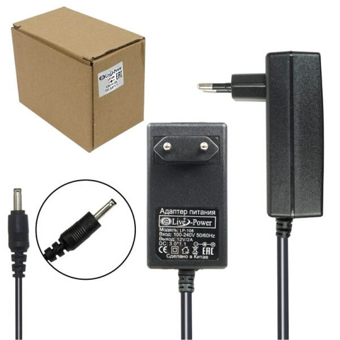Блок питания Live-Power LP-108, 12V-2A, штекер 3.0*1.1, длина 1 метр, цвет черный Блок питания Live-Power LP-108, 12V-2A, штекер 3.0*1.1, длина 1 метр, цвет черный