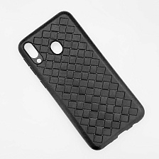 Чехол накладка для SAMSUNG Galaxy M20 (SM-M205), силикон, плетенный, цвет черный.