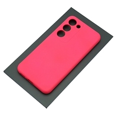 Чехол накладка Silicon Cover для SAMSUNG Galaxy S23, защита камеры, силикон, бархат, цвет розовый