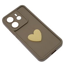 Чехол накладка для XIAOMI REDMI NOTE 14, силикон, 3D сердце, защита камеры, бортики, цвет коричневый