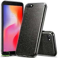 Чехол накладка Shine для XIAOMI Redmi 6A, силикон, блестки, цвет черный
