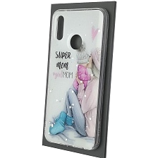 Чехол накладка Vinil для HUAWEI P Smart 2019 (POT-LX1), Honor 10 Lite (HRY-LX1), силикон, блестки, глянцевый, рисунок Super mom girl MOM