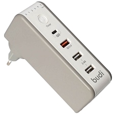 СЗУ (Сетевое зарядное устройство) BUDI M8J301TE, 3 USB, 1 Type-C, таймер отключения, цвет бежевый (распродажа -50%)