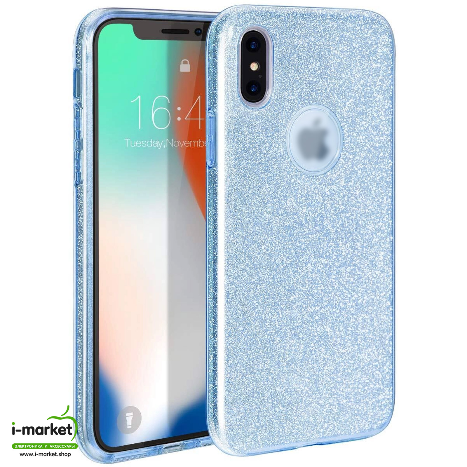 Чехол накладка Shine для APPLE iPhone XR, силикон, блестки, цвет голубой