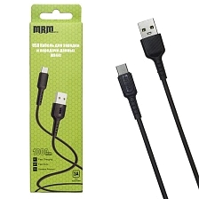 Кабель Type-C aka USB-C MRM MR44t, 3А, длина 1 метр, силикон, цвет черный Кабель Type-C aka USB-C MRM MR44t, 3А, длина 1 метр, силикон, цвет черный