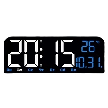 Электронные настенные часы X0707, будильник, температура, календарь, бело - синий циферблат, цвет корпуса черный