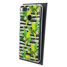 Чехол накладка для XIAOMI Redmi 6, силикон, глянцевый, блестки, рисунок Желтые попугаи листья