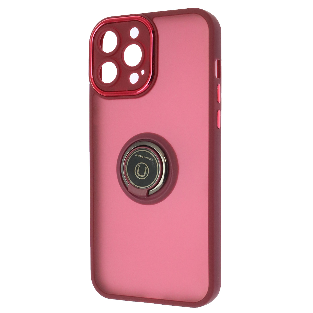 Чехол накладка KING для APPLE iPhone 13 Pro Max (6.7"), силикон, пластик, кольцо держатель, защита камеры, цвет окантовки бордовый