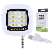 Подсветка для селфи LED, 3 режима, подключение AUX, питание зарядка через micro USB.