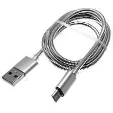 Кабель Micro USB M2, металлический, длина 1 метр, цвет серебристый