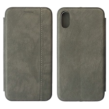 Чехол книжка для APPLE iPhone X, экокожа, магнит, визитница, цвет серый