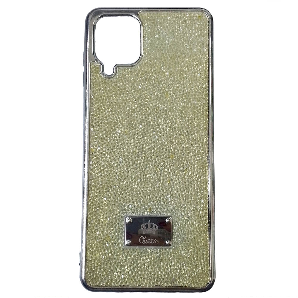 Чехол накладка Queen для SAMSUNG Galaxy A12 (SM-A125), M12 (SM-M127F), силикон, стразы, цвет желто серебристый