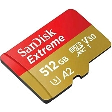 Карта памяти MicroSDXC 512GB SANDISK Extreme, Class 10 A2 UHS-I (U3) V30, 190 МБ/сек, цвет желто красный