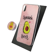 Чехол накладка для APPLE iPhone XR, силикон, фактурный глянец, с поп сокетом, рисунок Avocado