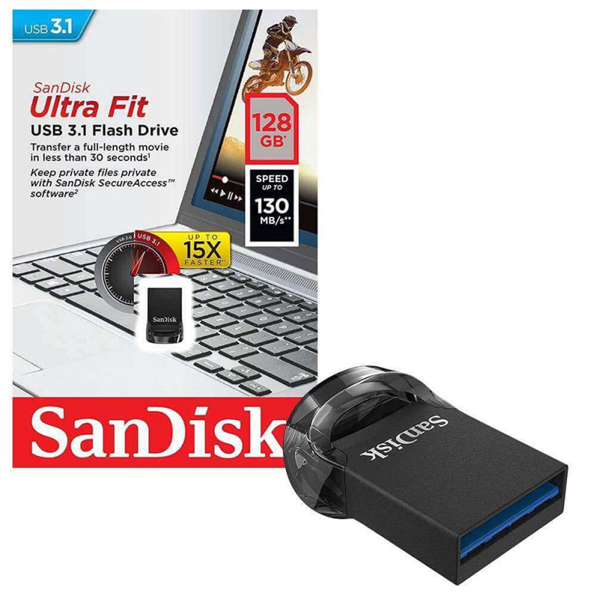 Флешка USB 3.1 128GB SanDisk Ultra Fit, цвет черный