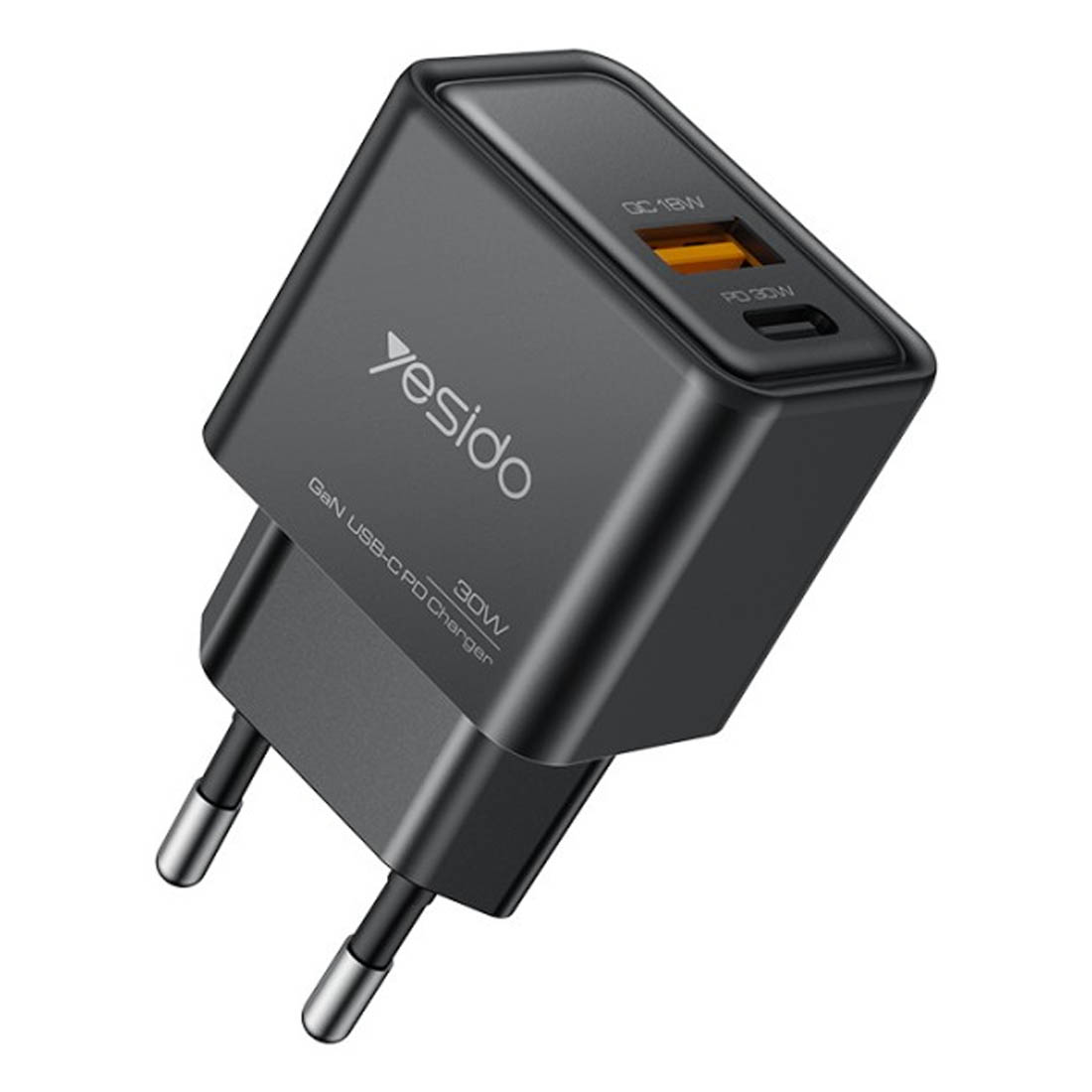 СЗУ (Сетевое зарядное устройство) YESIDO YC64 GaN CHARGER, 30W, 1 USB, 1 USB Type C, PD30W, QC18W, цвет черный