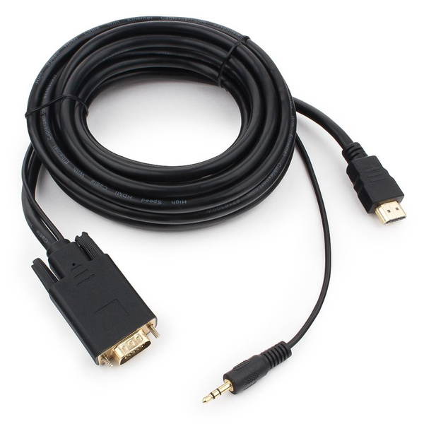 Кабель-переходник (преобразователь сигнала) HDMI на VGA (HDMI to VGA) + Audio jack 3.5"mm, длина 1 метр, цвет черный