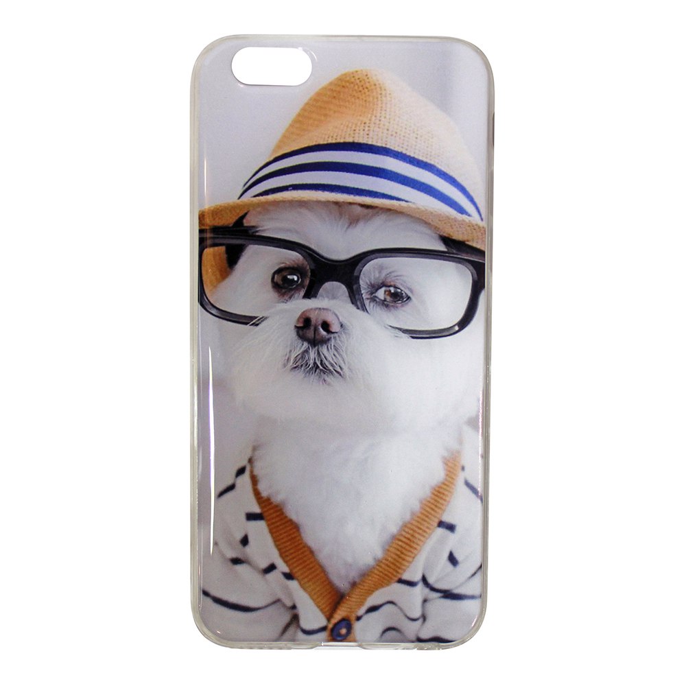 Чехол накладка для APPLE iPhone 6, 6G, 6S, силикон, рисунок Собака Очки Шляпа.
