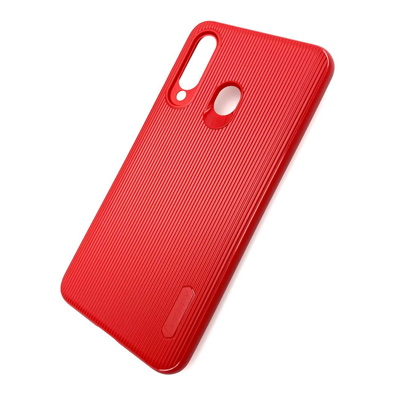 Чехол накладка Cherry для SAMSUNG Galaxy A60 2019 (SM-A605), Galaxy M40 (SM-M405), силикон, полоски, цвет темно красный.
