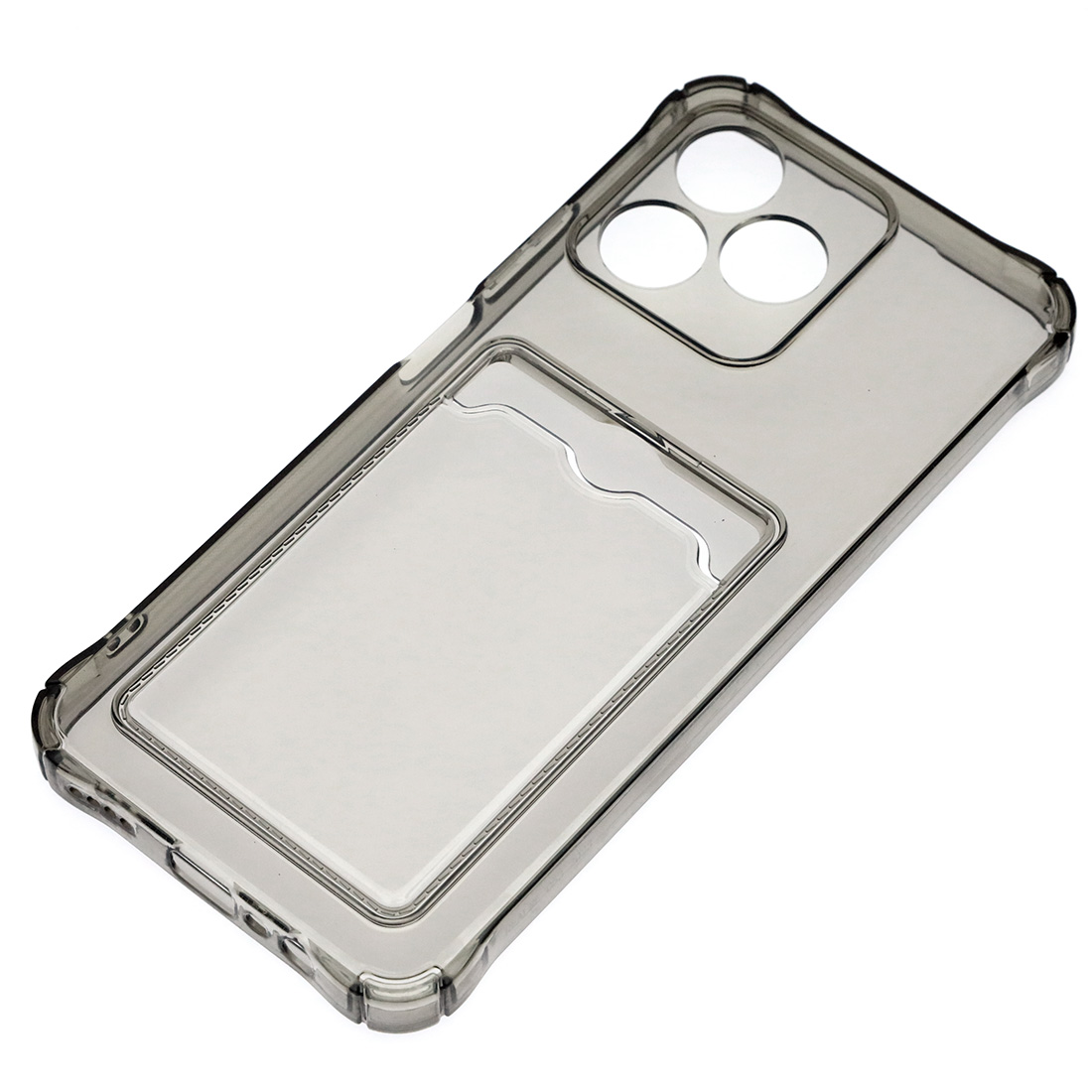 Чехол накладка CARD CASE для Realme C51, Realme C53, Realme Note 50, силикон, защита камеры, отдел для карт, цвет прозрачно черный