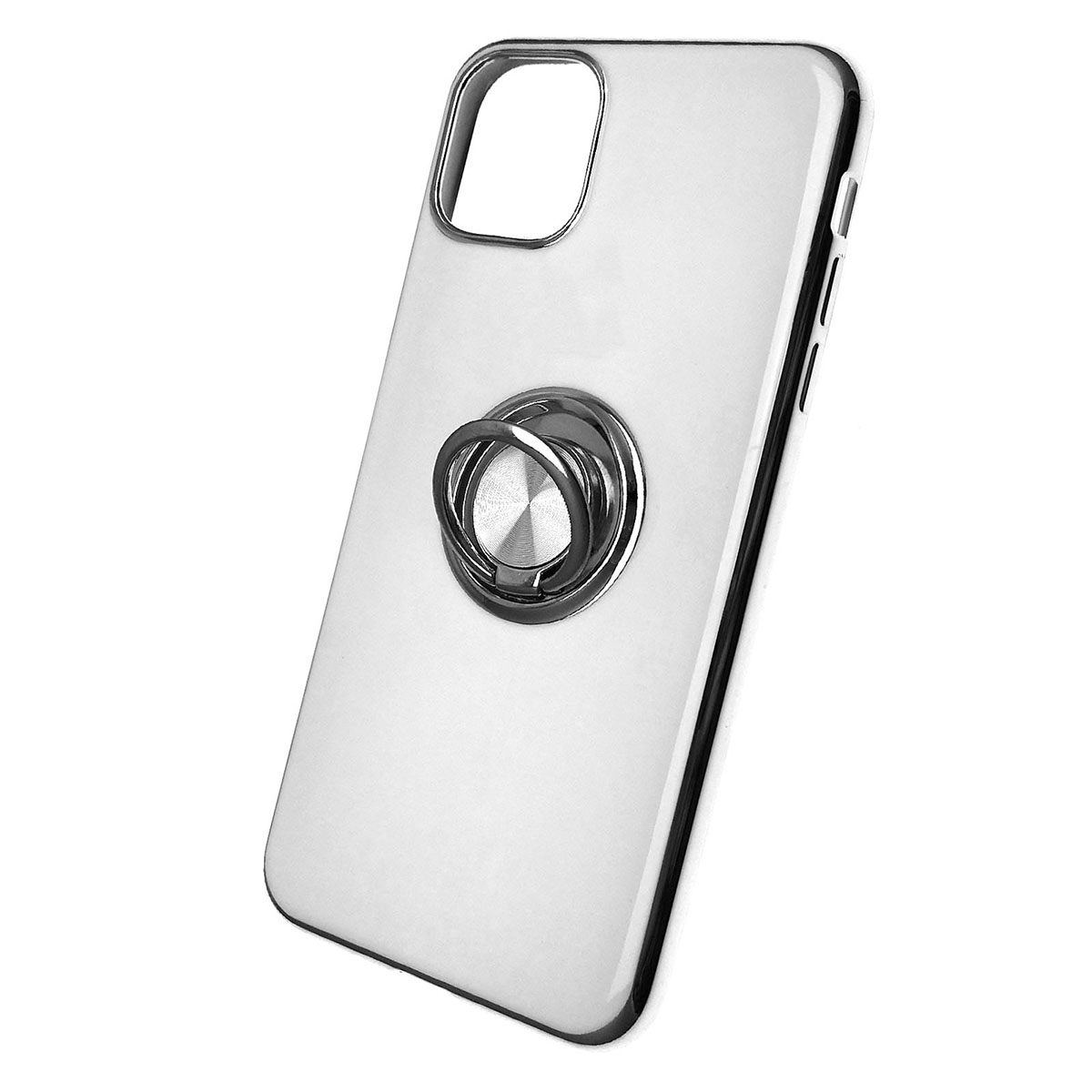 Чехол накладка для APPLE iPhone 11 Pro MAX, силикон, глянец, с лого, с кольцом, цвет белый.