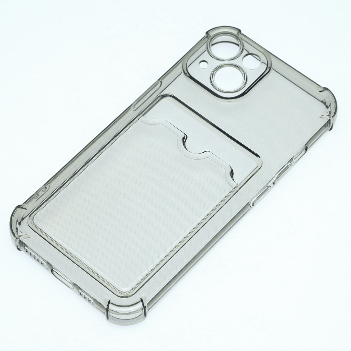 Чехол накладка для APPLE iPhone 14 (6.1), силикон, отдел для карт, цвет прозрачно черный