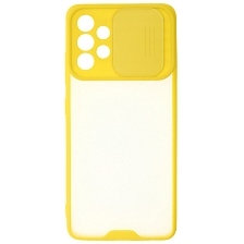 Чехол накладка LIFE TIME для SAMSUNG Galaxy A32 4G (SM-A325F), силикон, пластик, матовый, со шторкой для защиты задней камеры, цвет окантовки желтый