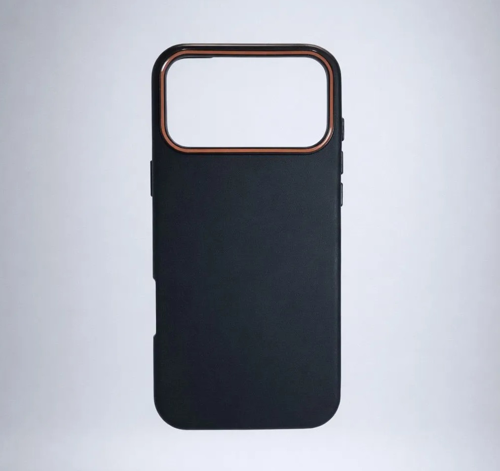 Чехол накладка для APPLE iPhone 17 Pro Max, ударопрочный, силикон, пластик, эффект кожи, цвет черный