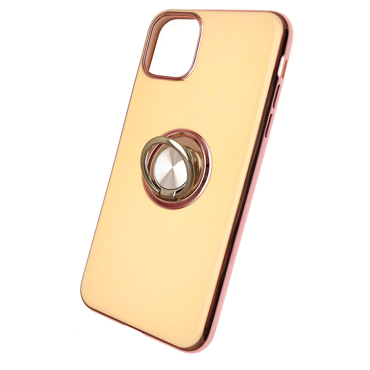 Чехол накладка для APPLE iPhone 11 Pro MAX, силикон, глянец, с лого, с кольцом, цвет молочный.